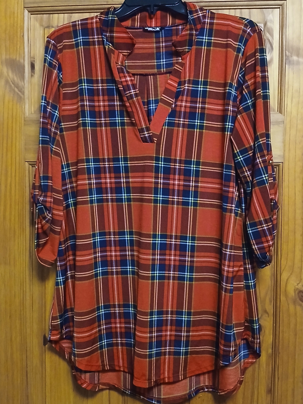 HEIMISH USA Red Plaid Tunic Top with Navy & White Stripes